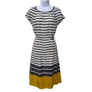Boden Women's Fit and Flare Style Dress Belted Lined Gray Cream Yellow Summer 6L